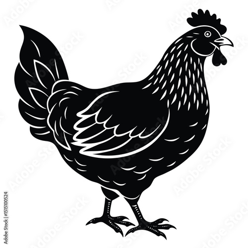 Black Silhouette Hen with Berry – Farm Animal Vector Art,
Chicken Feeding Scene with Nest – Vintage Farm Illustration,
Classic Hen Silhouette – Retro Poultry Artwork Design.