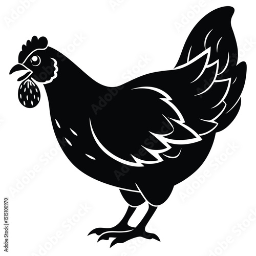 Black Silhouette Hen with Berry – Farm Animal Vector Art,
Chicken Feeding Scene with Nest – Vintage Farm Illustration,
Classic Hen Silhouette – Retro Poultry Artwork Design.