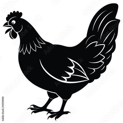 Black Silhouette Hen with Berry – Farm Animal Vector Art,
Chicken Feeding Scene with Nest – Vintage Farm Illustration,
Classic Hen Silhouette – Retro Poultry Artwork Design.