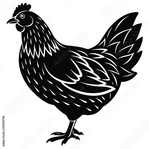 Black Silhouette Hen with Berry – Farm Animal Vector Art,
Chicken Feeding Scene with Nest – Vintage Farm Illustration,
Classic Hen Silhouette – Retro Poultry Artwork Design.