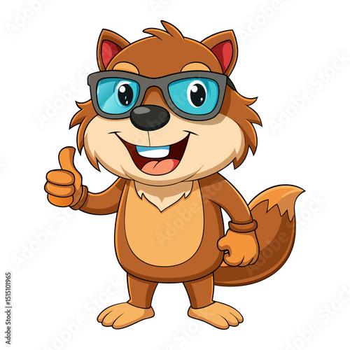 funny Beaver wearing sunglasses gives a smiling thumbs-up in a vibrant, detailed 3D cartoon render, showing approval