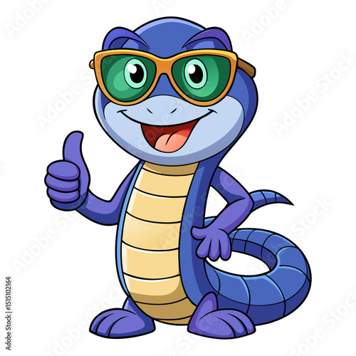 funny Cobra wearing sunglasses gives a smiling thumbs-up in a vibrant, detailed 3D cartoon render, showing approval