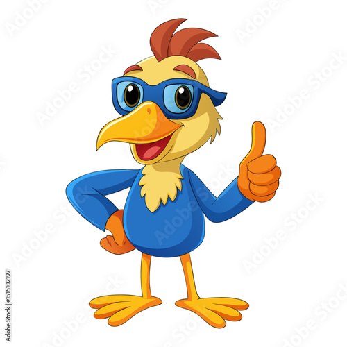 funny Dodo wearing sunglasses gives a smiling thumbs-up in a vibrant, detailed 3D cartoon render, showing approval