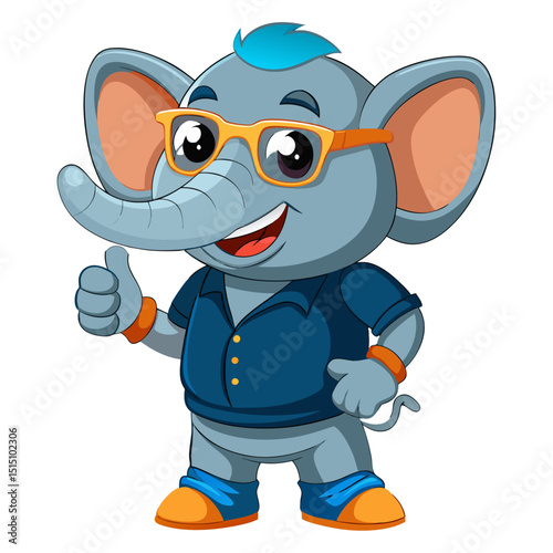 funny Elephant wearing sunglasses gives a smiling thumbs-up in a vibrant, detailed 3D cartoon render, showing approval