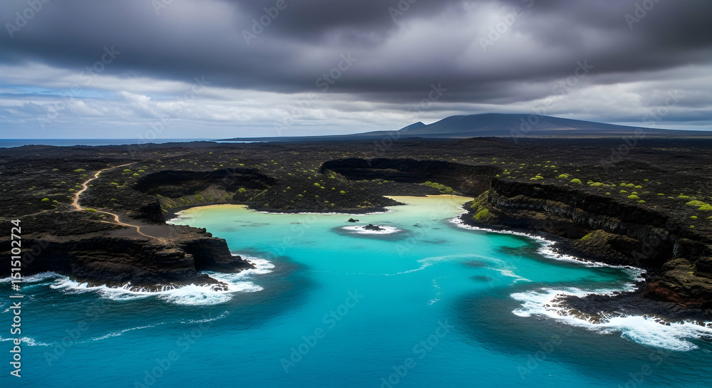 Fototapeta premium Dramatic Coastal Landscape With Turquoise Waters and Volcanic Rock Shores