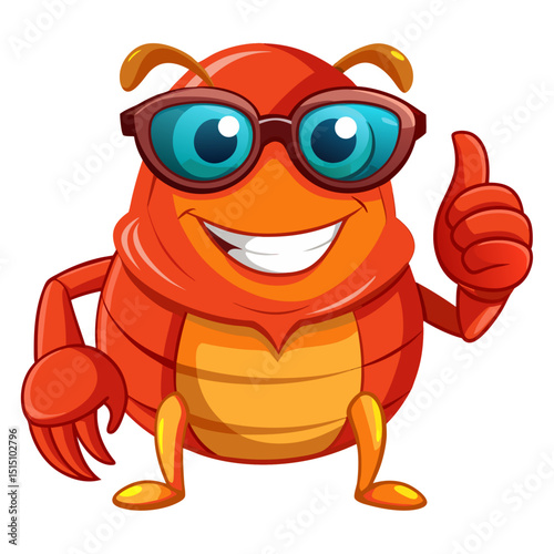 funny Hermit Crab wearing sunglasses gives a smiling thumbs-up in a vibrant, detailed 3D cartoon render, showing approval