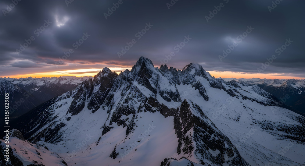 Obraz premium Majestic Snowy Peaks Radiating A Golden Glow In High Mountain Landscape