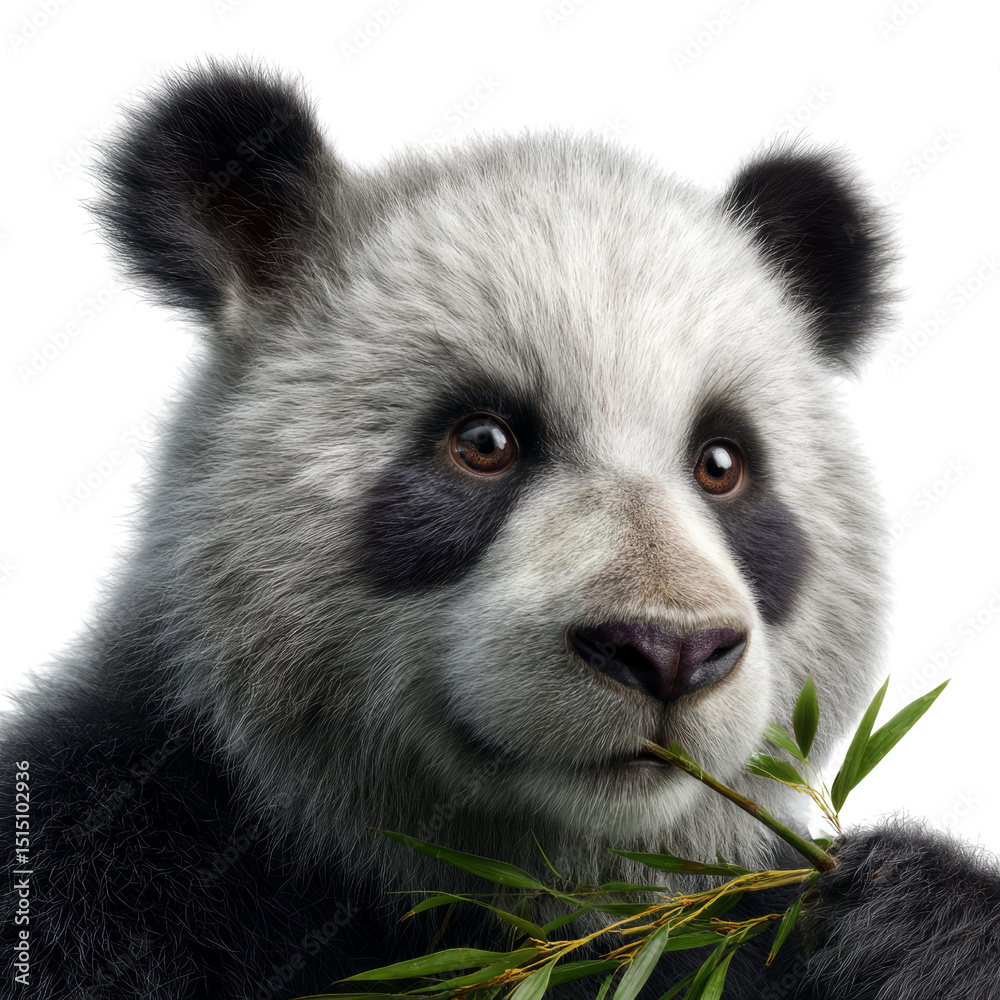 Obraz premium Panda eating bamboo with transparent background close-up nature wildlife studio lighting