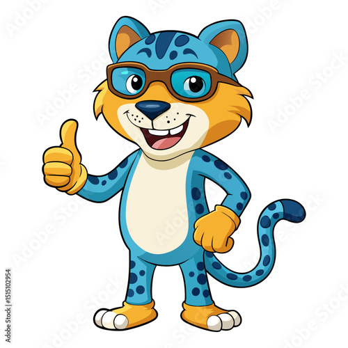 funny Jaguar wearing sunglasses gives a smiling thumbs-up in a vibrant, detailed 3D cartoon render, showing approval