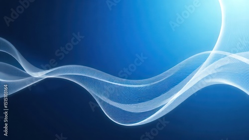 Abstract flowing white curves on a blue gradient background evoke a sense of technology and smooth, airy movement