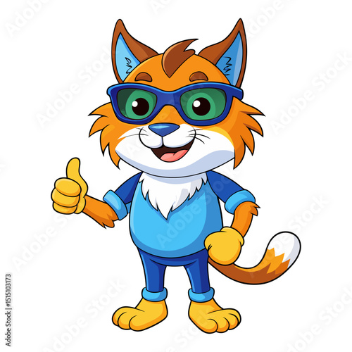 funny Lynx wearing sunglasses gives a smiling thumbs-up in a vibrant, detailed 3D cartoon render, showing approval