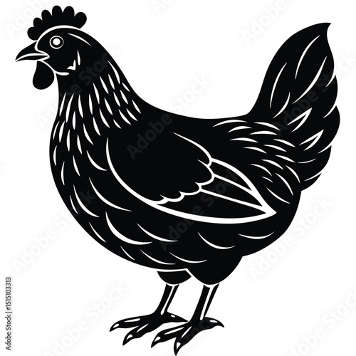 Black Silhouette Hen with Berry – Farm Animal Vector Art,
Chicken Feeding Scene with Nest – Vintage Farm Illustration,
Classic Hen Silhouette – Retro Poultry Artwork Design.