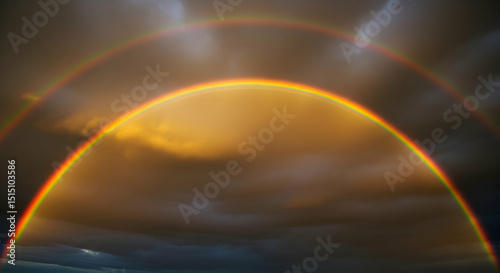 Dramatic Sky With Double Rainbow Displaying Beauty After the Storm