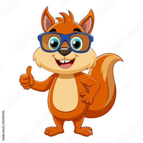 funny squirrel wearing sunglasses gives a smiling thumbs-up in a vibrant, detailed 3D cartoon render, showing approval