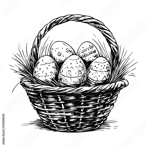 Simple Egg Basket Drawing – Farm Fresh Monochrome Art