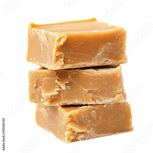 Creamy caramel fudge stacked neatly, showcasing its smooth texture and rich color, perfect for desserts or sweet treats