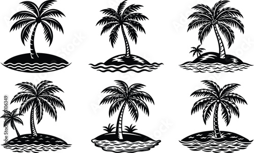 Island with Single Palm Tree Vector
