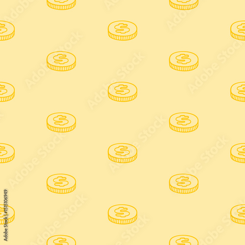 doodle dollar coin pattern background. US dollar pattern background. Dollar sign pattern background. Dollar Doodle seamless pattern background.