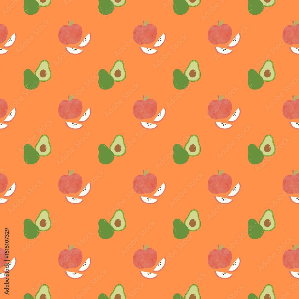 seamless pattern with apple and avocado seamless pattern with apple and avocado