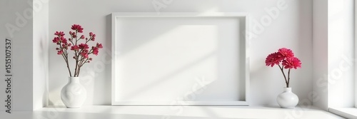 Wallpaper Mural White minimalist interior, empty frame, flower accents, spring, empty, light Torontodigital.ca