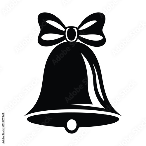 A black and white drawing Bell with Bow Silhouette Vector Illustration