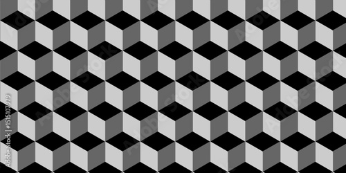 Abstract square black grid tiles cubic square shape backdrop texture. cube geometric wall and floor vector diamond hexagon triangle wallpaper background.	
