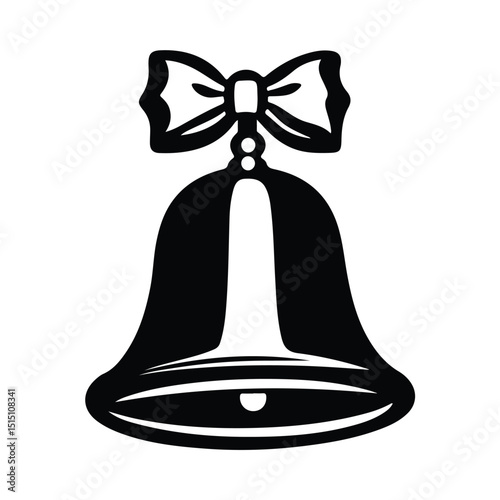 A black and white drawing Bell with Bow Silhouette Vector Illustration