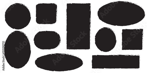 Brush frame rough rectangle box shape set. Text box frame rough grunge square, oval paint shape element.  Text box frame rough grunge square, oval paint shape .  