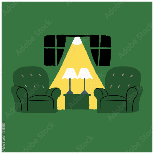 Cozy Room with Armchairs and Lamps at Night