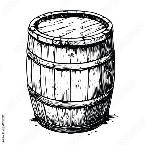 A black and white drawing, a Wooden barre, a vintage woodcut style drawing, a vector illustration Silhouette