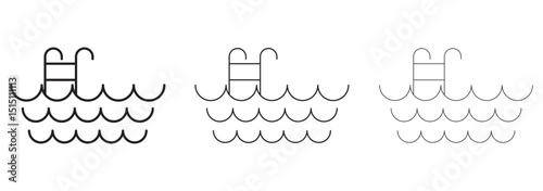 Swimming pool icon in thin outline style. Athlete fitness water sport skill.