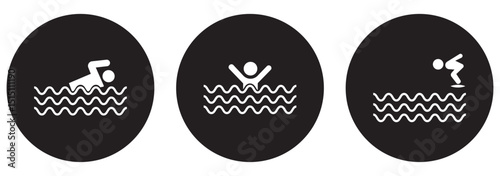 Swimmer vector icon set. Swimming sport icon for fitness applications.