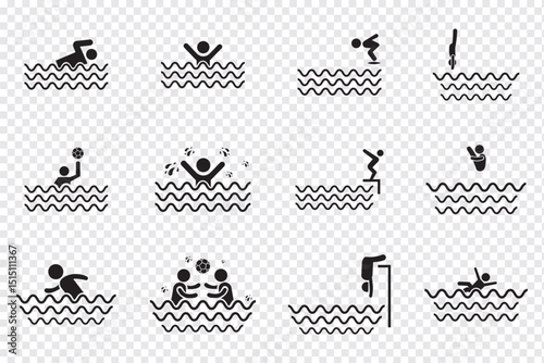Swimmer vector icon set. Swimming sport icon for fitness applications.