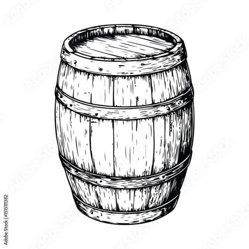 A black and white drawing, a Wooden barre, a vintage woodcut style drawing, a vector illustration Silhouette