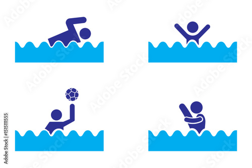 Swimmer vector icon set. Swimming sport icon for fitness applications.
