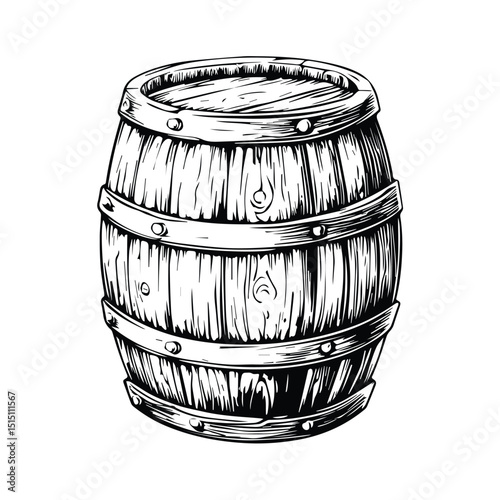 A black and white drawing, a Wooden barre, a vintage woodcut style drawing, a vector illustration Silhouette