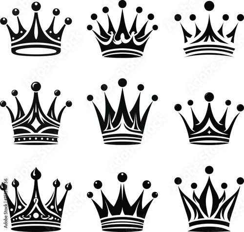 Minimalist Royal Crown Illustration, Stylized Black Design with Circles.eps