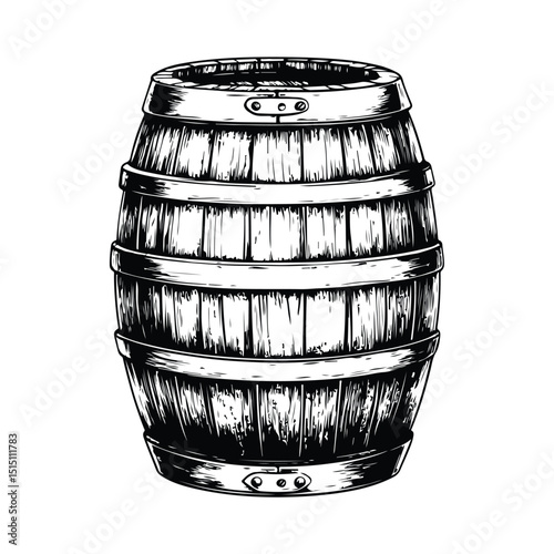 A black and white drawing, a Wooden barre, a vintage woodcut style drawing, a vector illustration Silhouette