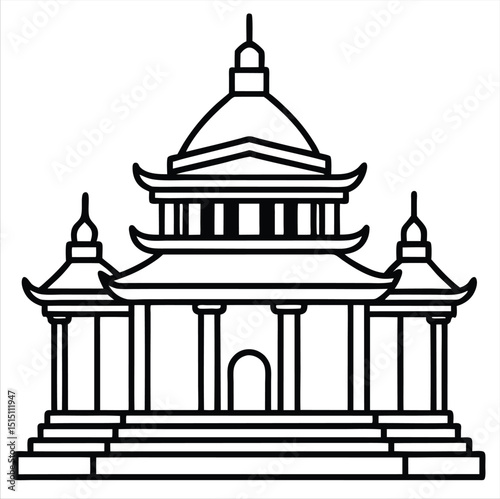 Chinese temple line art graphic isolated on white background