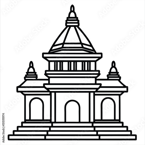Line art of Indian bengali grouped style temple building illustration isolated on white background