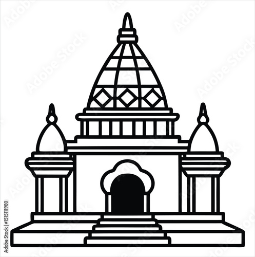 Line art of Indian bengali nava ratna temple building illustration isolated on white background