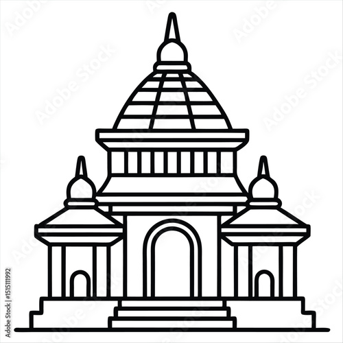 Line art of Indian bengali pancha ratna temple building icon isolated on white background