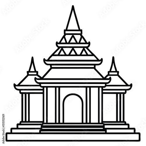 Asian bengali famsana style temple line art graphic isolated on white background