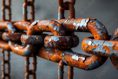 Rusty chain on the wall, close-up