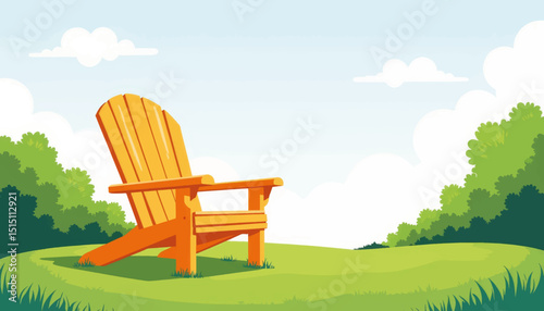 Colorful garden chair resting on lush grass, inviting relaxation