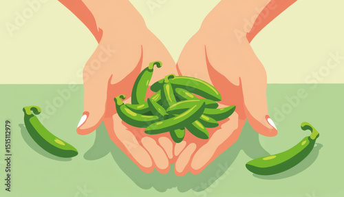 Hands holding fresh green peas, harvest joy and abundance