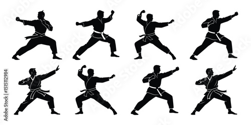 Set of vector karate silhouette's on white background