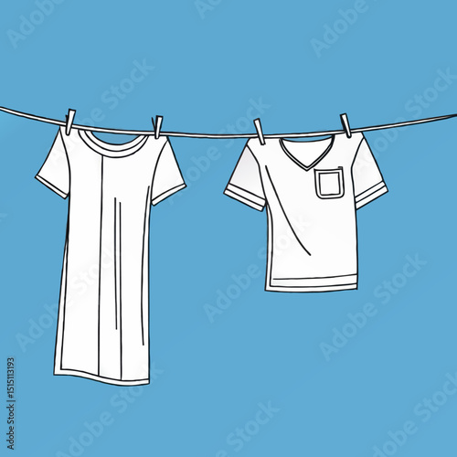 laundry on clothesline cartoon vector illustration