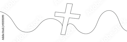 Continuous line drawing of Christian cross. Religious cross one line icon. One line drawing background. Vector illustration. Cross black icon .