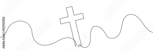 Continuous line drawing of Christian cross. Religious cross one line icon. One line drawing background. Vector illustration. Cross black icon .